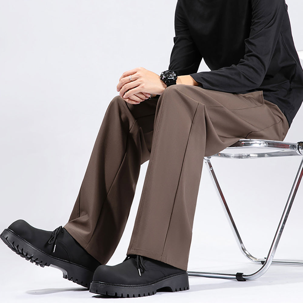 Men Straight Fit Pleated Trousers