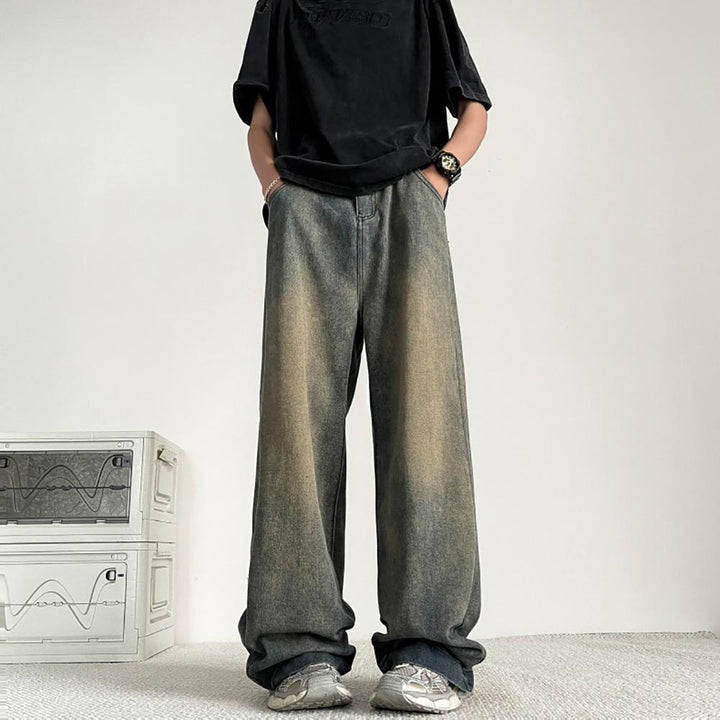 Men Wide Leg Medium Shade Jeans