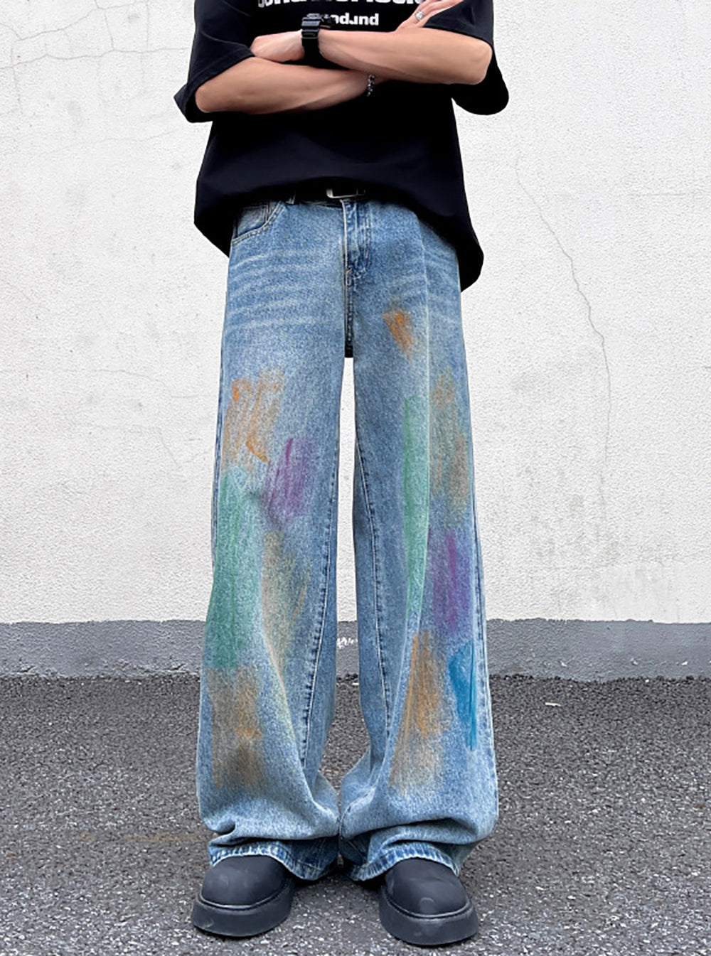 Men Wide Leg Light Fade Jeans