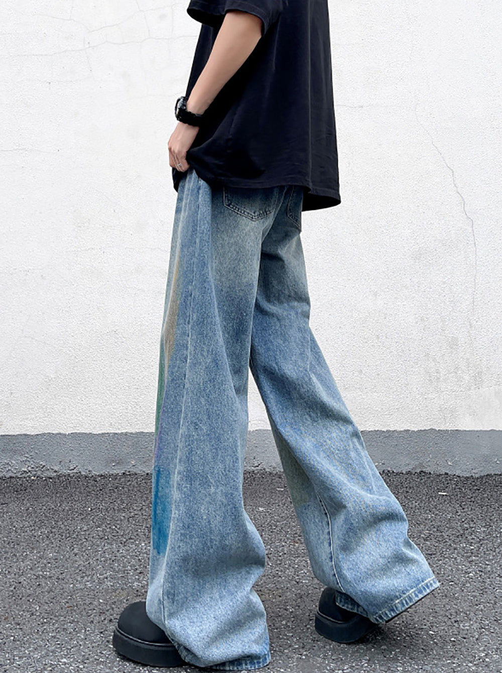 Men Wide Leg Light Fade Jeans