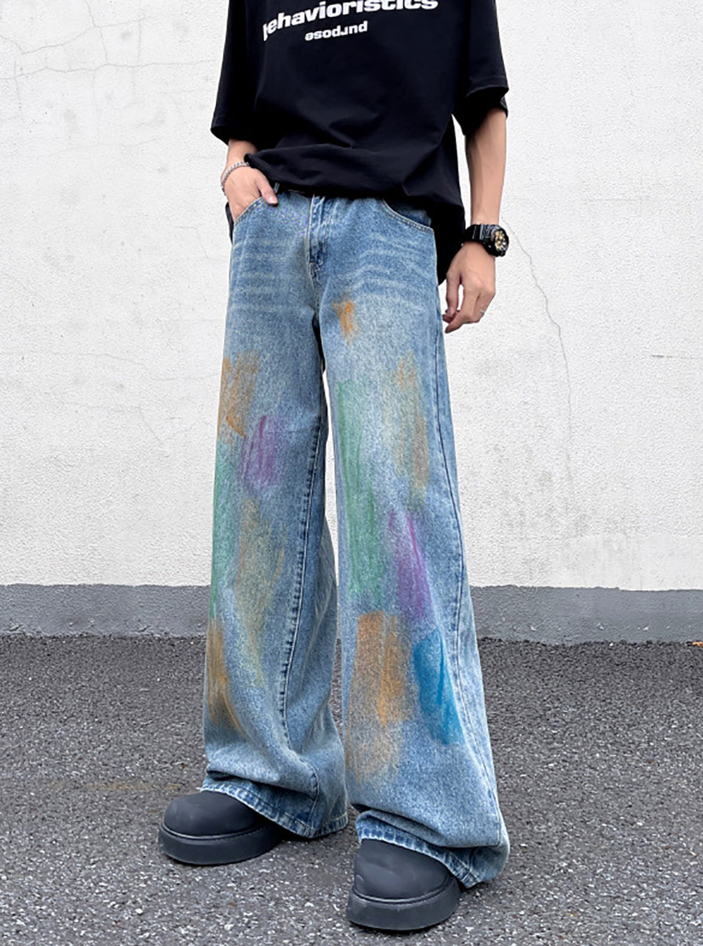 Men Wide Leg Light Fade Jeans