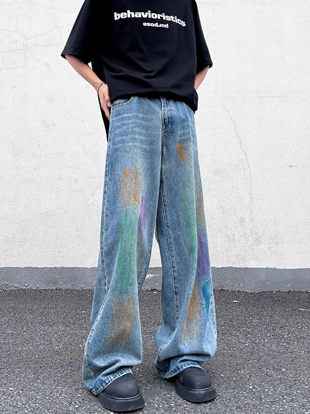 Men Wide Leg Light Fade Jeans