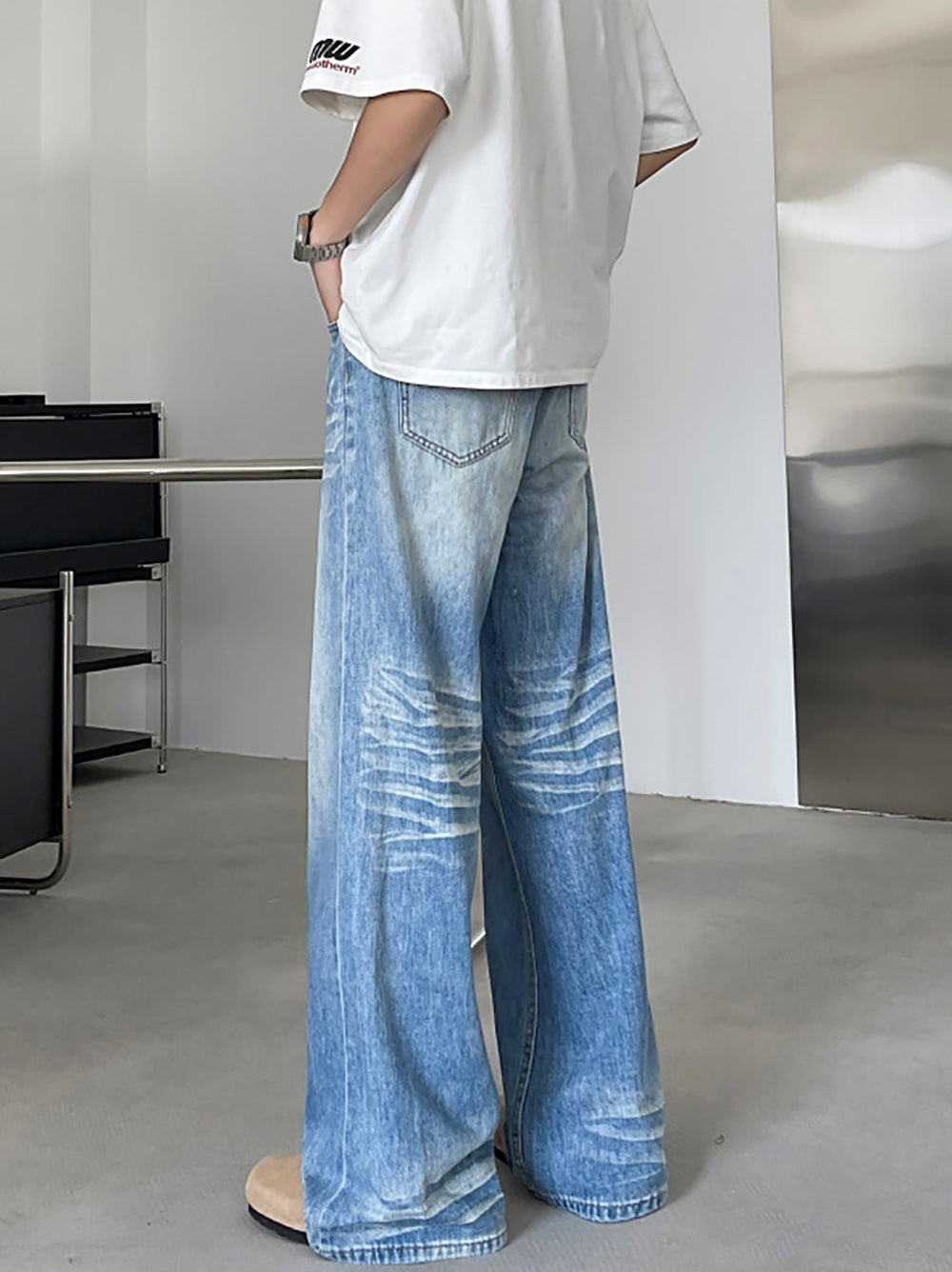Men Wide Leg Light Fade Jeans