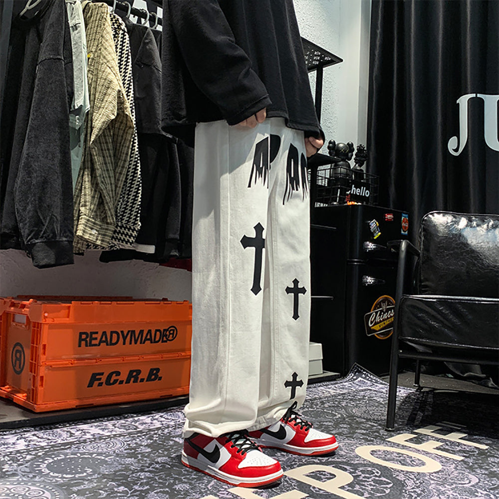 Men Straight Fit Light Fade Printed Jeans