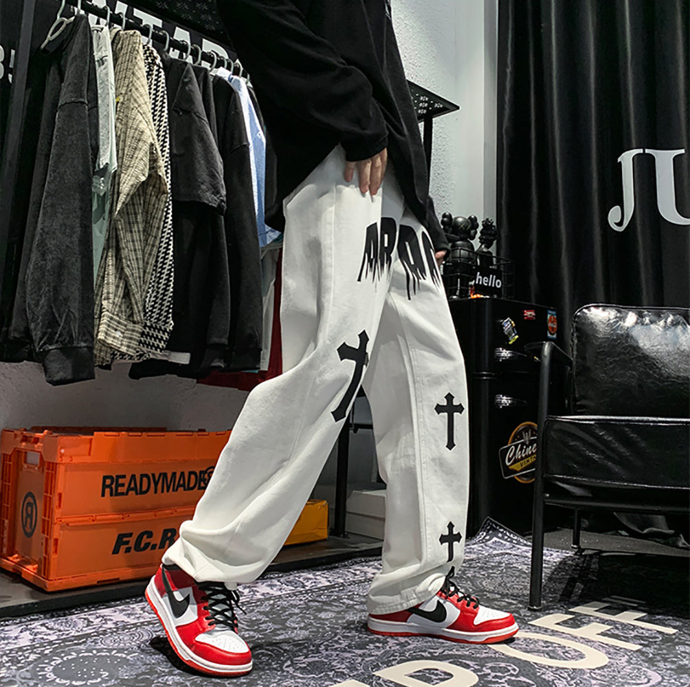 Men Straight Fit Light Fade Printed Jeans