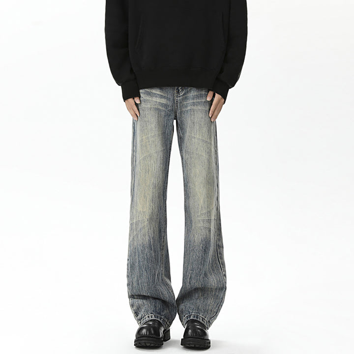 Men Clean Look Heavy Fade Mid-Rise Wide Leg Jeans