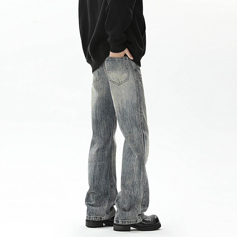 Men Clean Look Heavy Fade Mid-Rise Wide Leg Jeans
