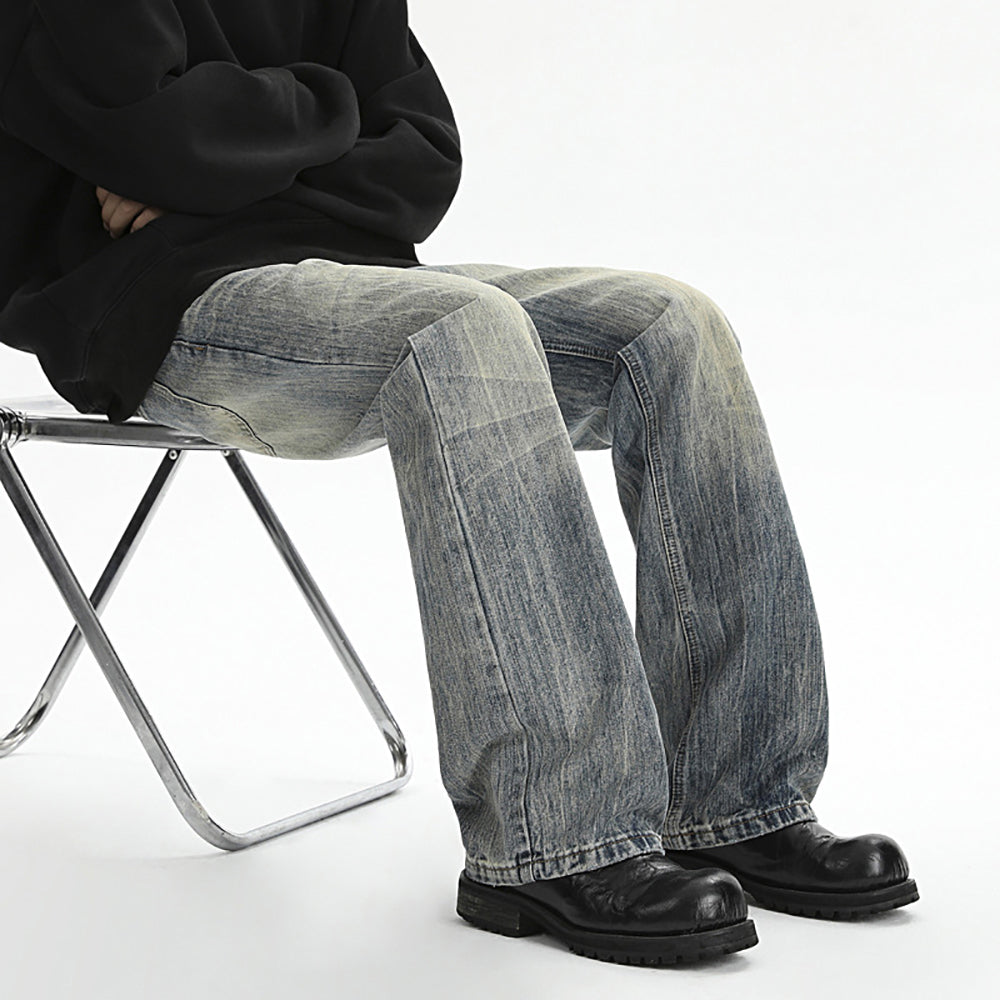 Men Clean Look Heavy Fade Mid-Rise Wide Leg Jeans