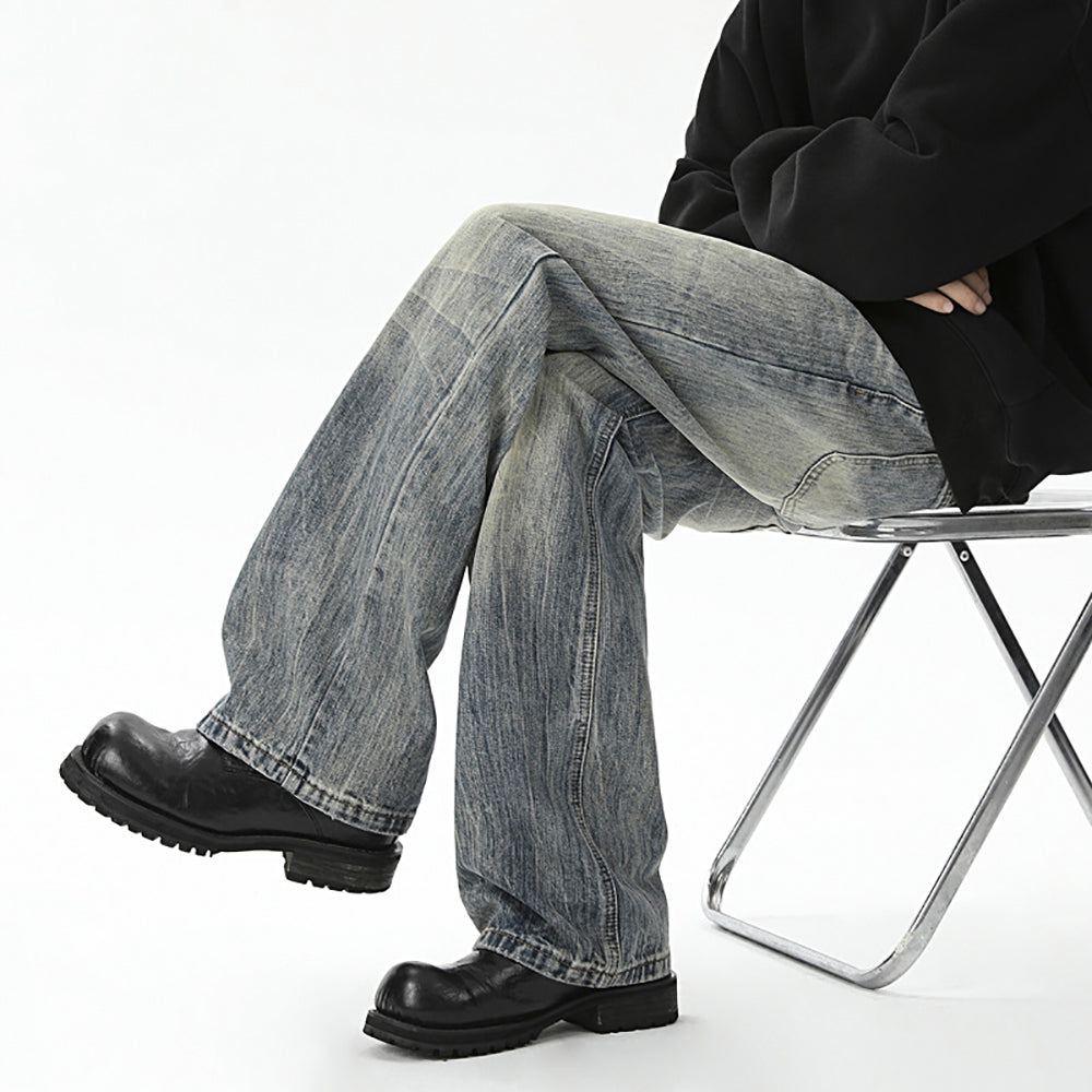 Men Clean Look Heavy Fade Mid-Rise Wide Leg Jeans