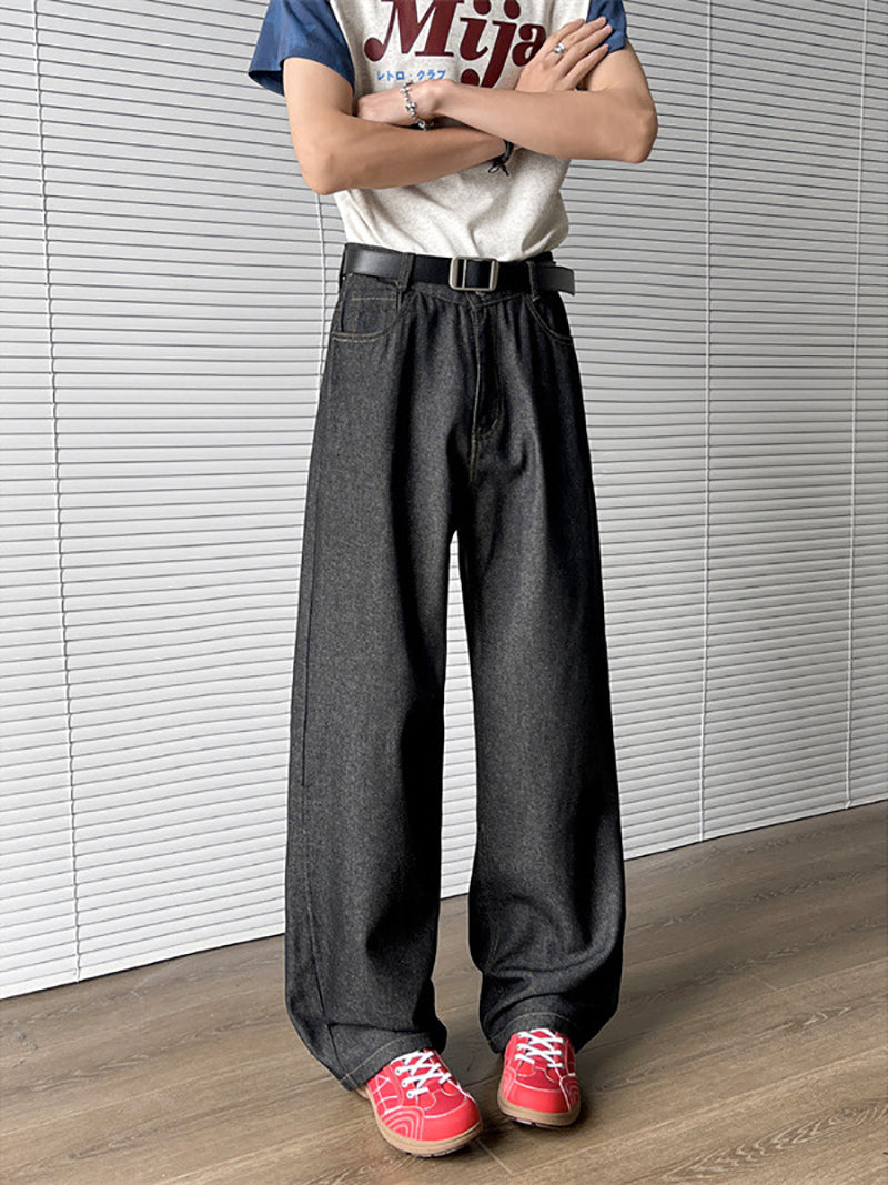 Men Wide Leg Mid-Rise Light Fade Jeans