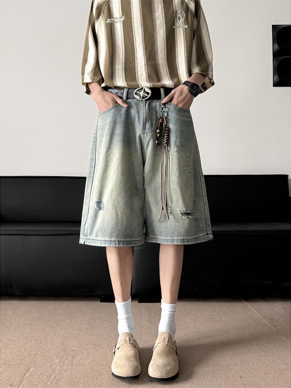 Men Baggy Distressed Denim Shorts