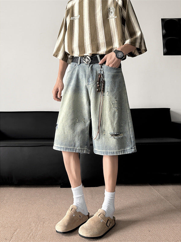 Men Baggy Distressed Denim Shorts