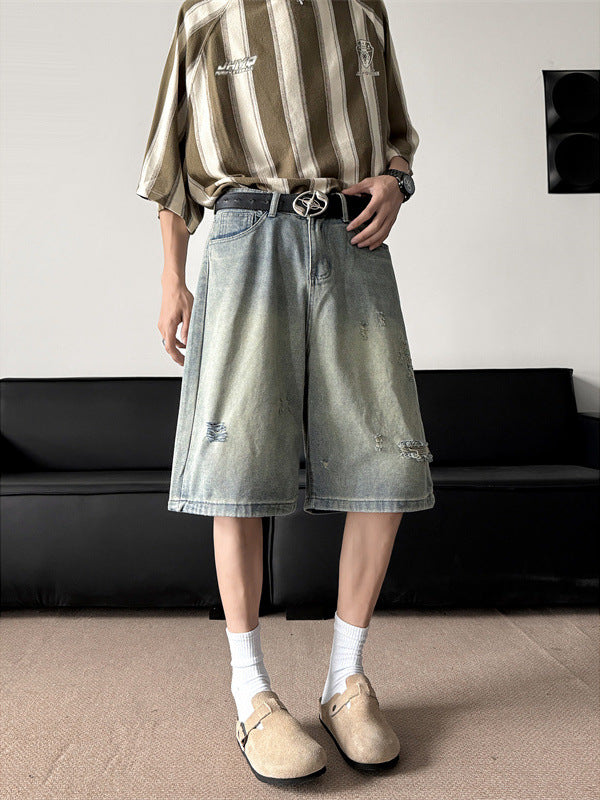 Men Baggy Distressed Denim Shorts
