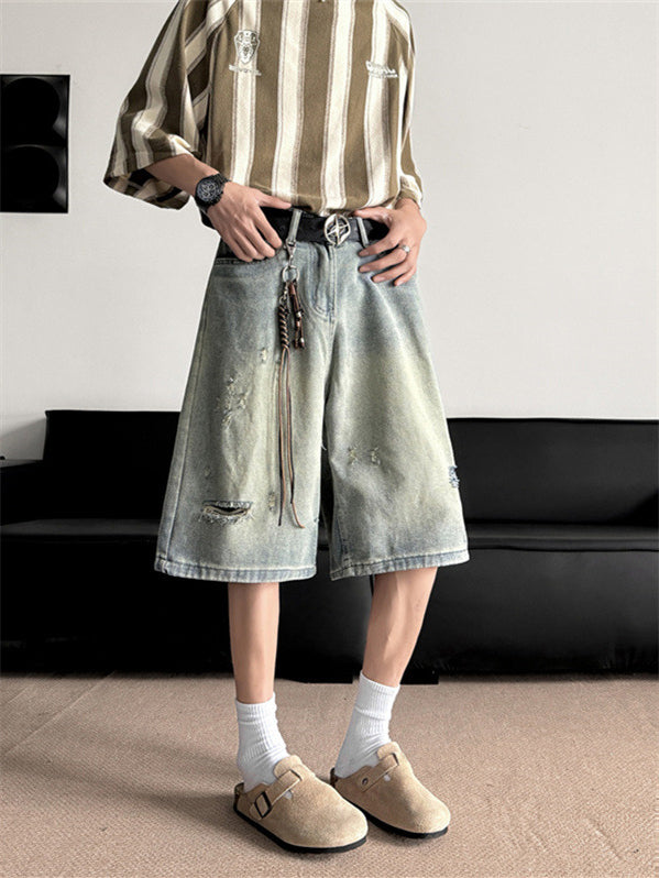 Men Baggy Distressed Denim Shorts