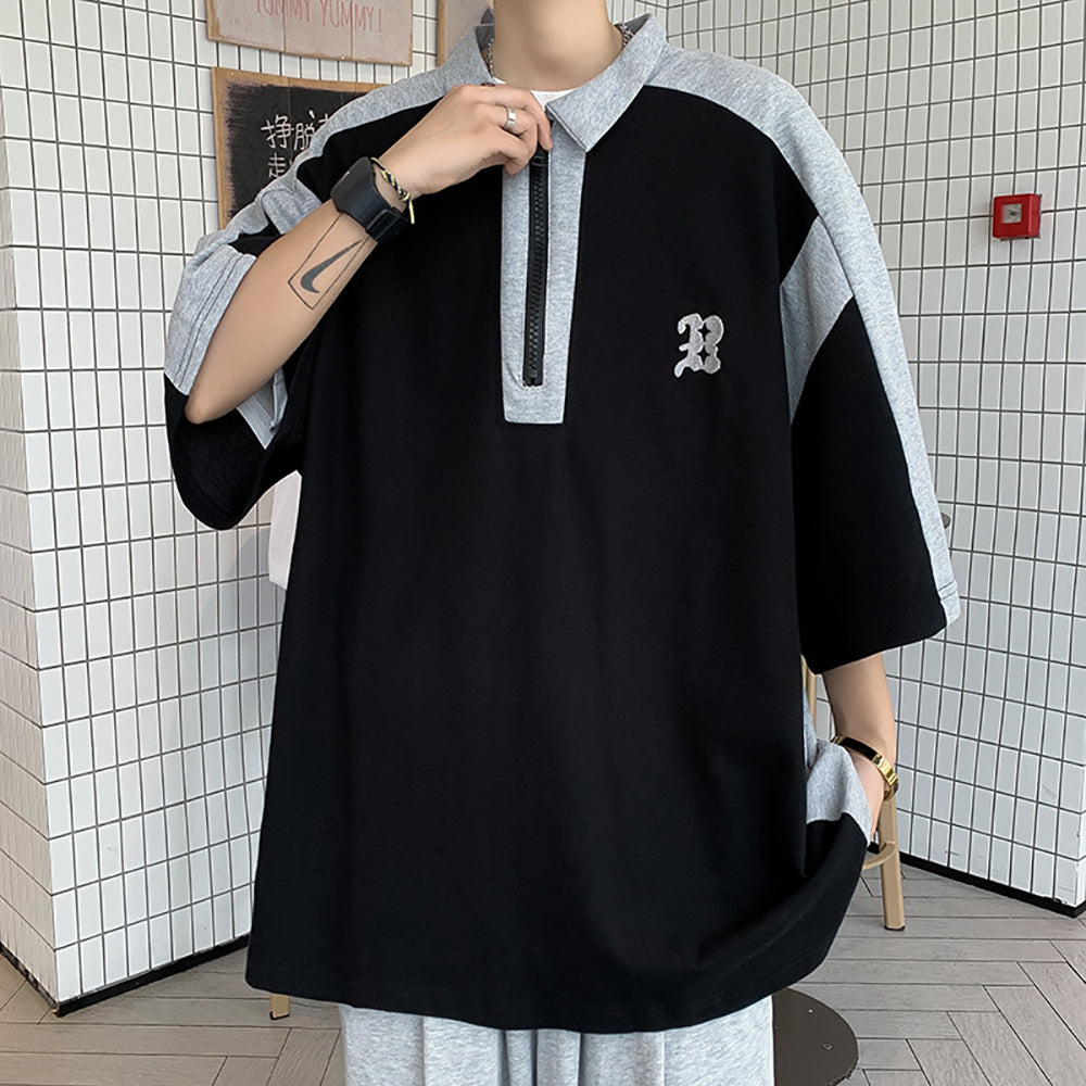 Men Colourblocked Polo Collar Oversized T-shirt