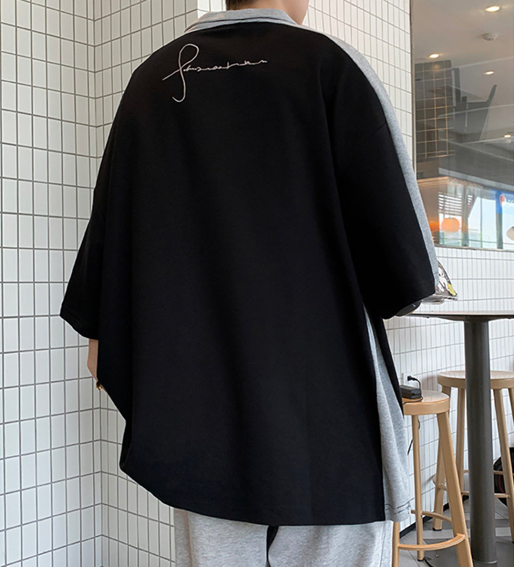 Men Colourblocked Polo Collar Oversized T-shirt