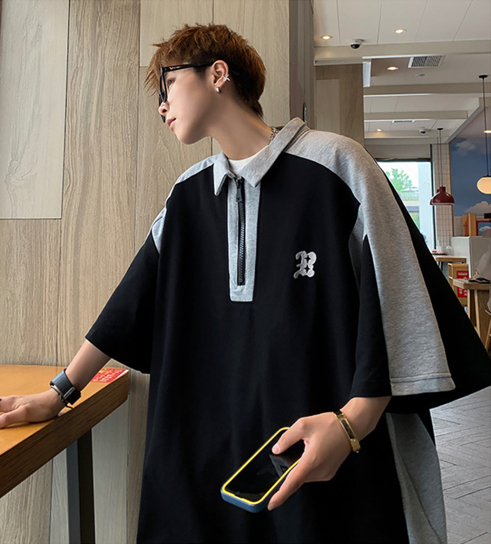 Men Colourblocked Polo Collar Oversized T-shirt