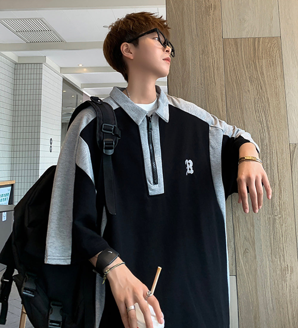 Men Colourblocked Polo Collar Oversized T-shirt
