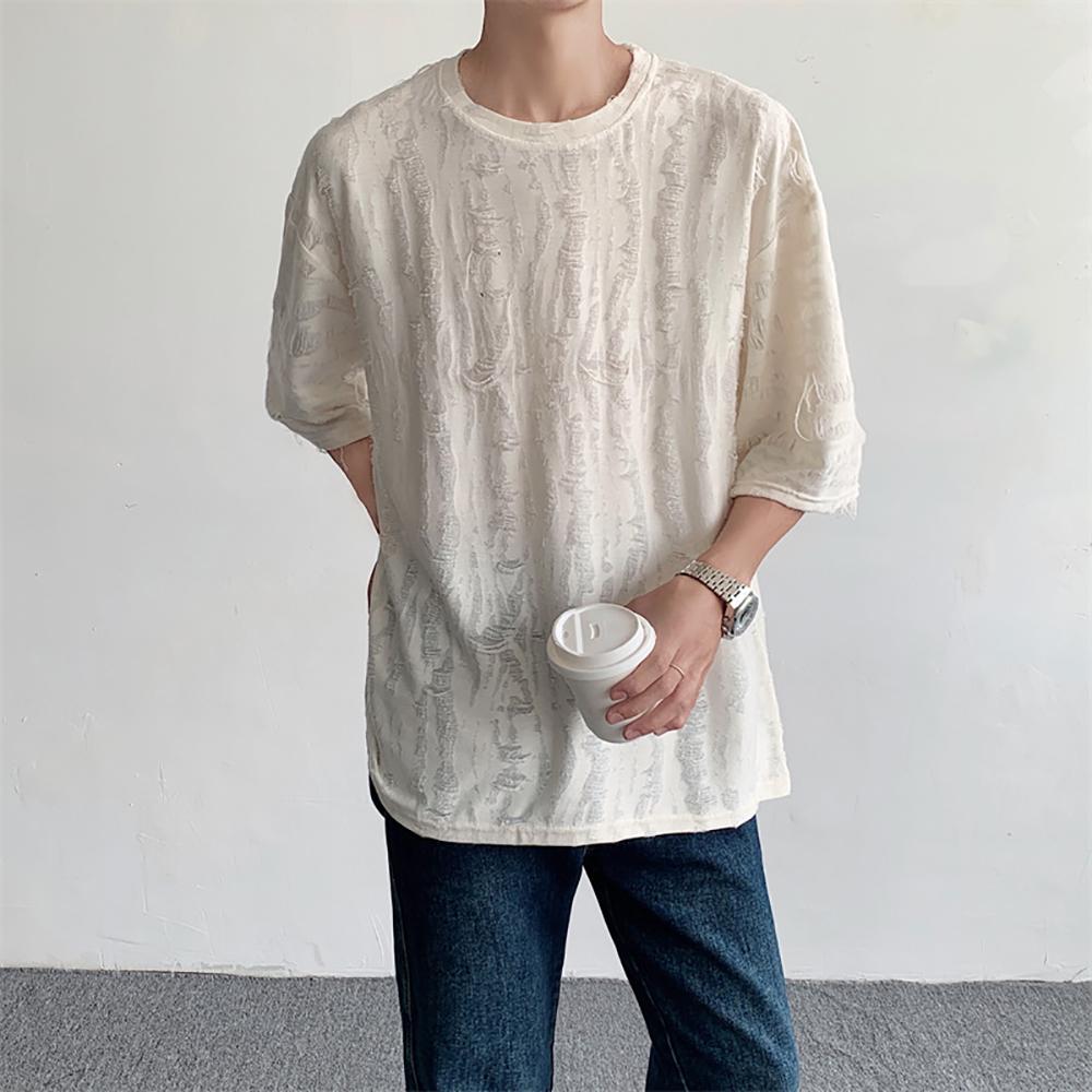 Men Self Design Relaxed Fit T-shirt