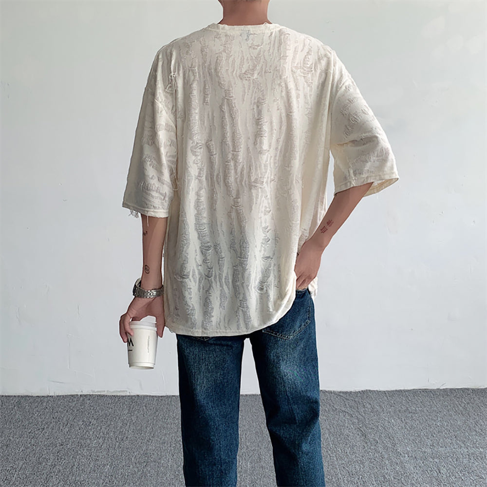 Men Self Design Relaxed Fit T-shirt