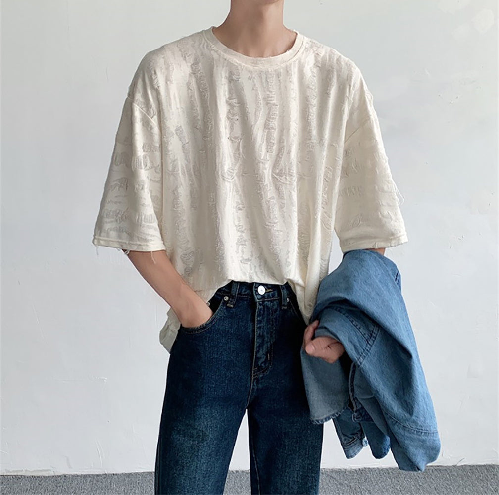 Men Self Design Relaxed Fit T-shirt