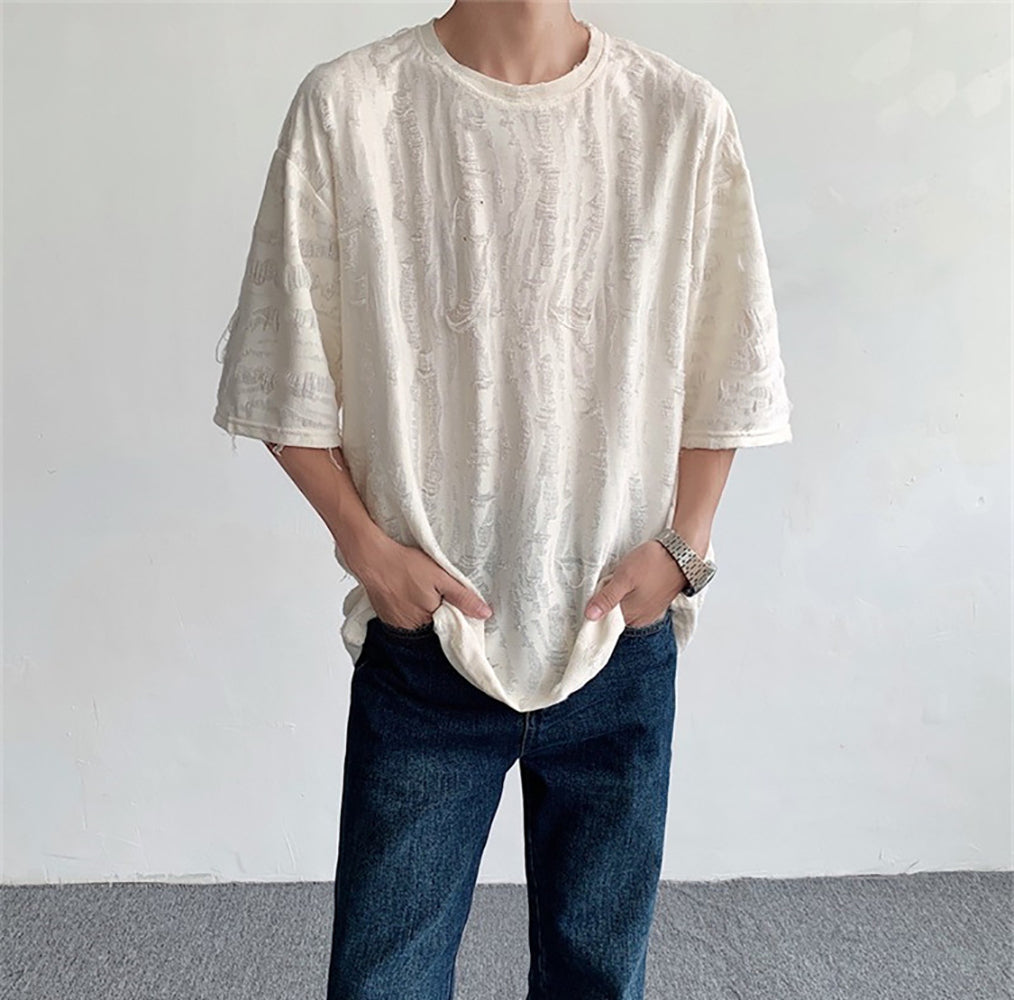 Men Self Design Relaxed Fit T-shirt