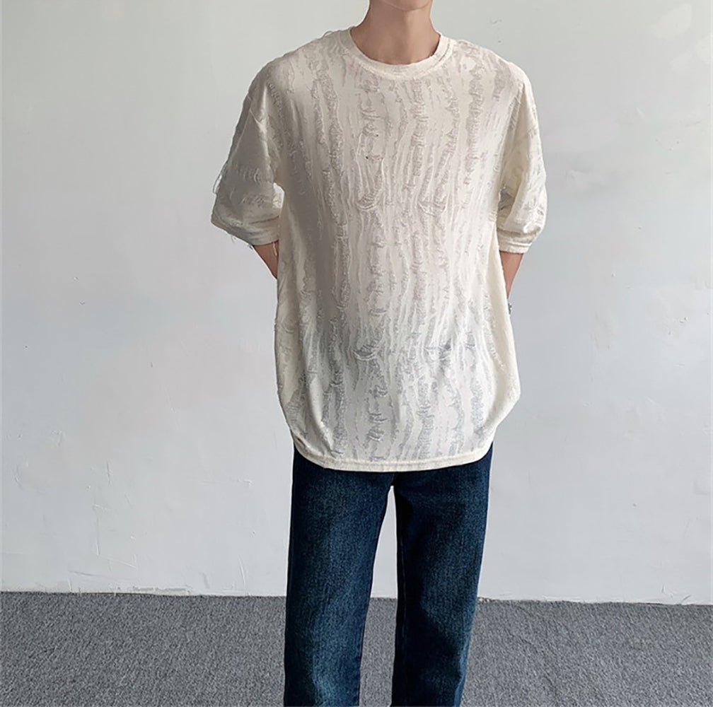 Men Self Design Relaxed Fit T-shirt
