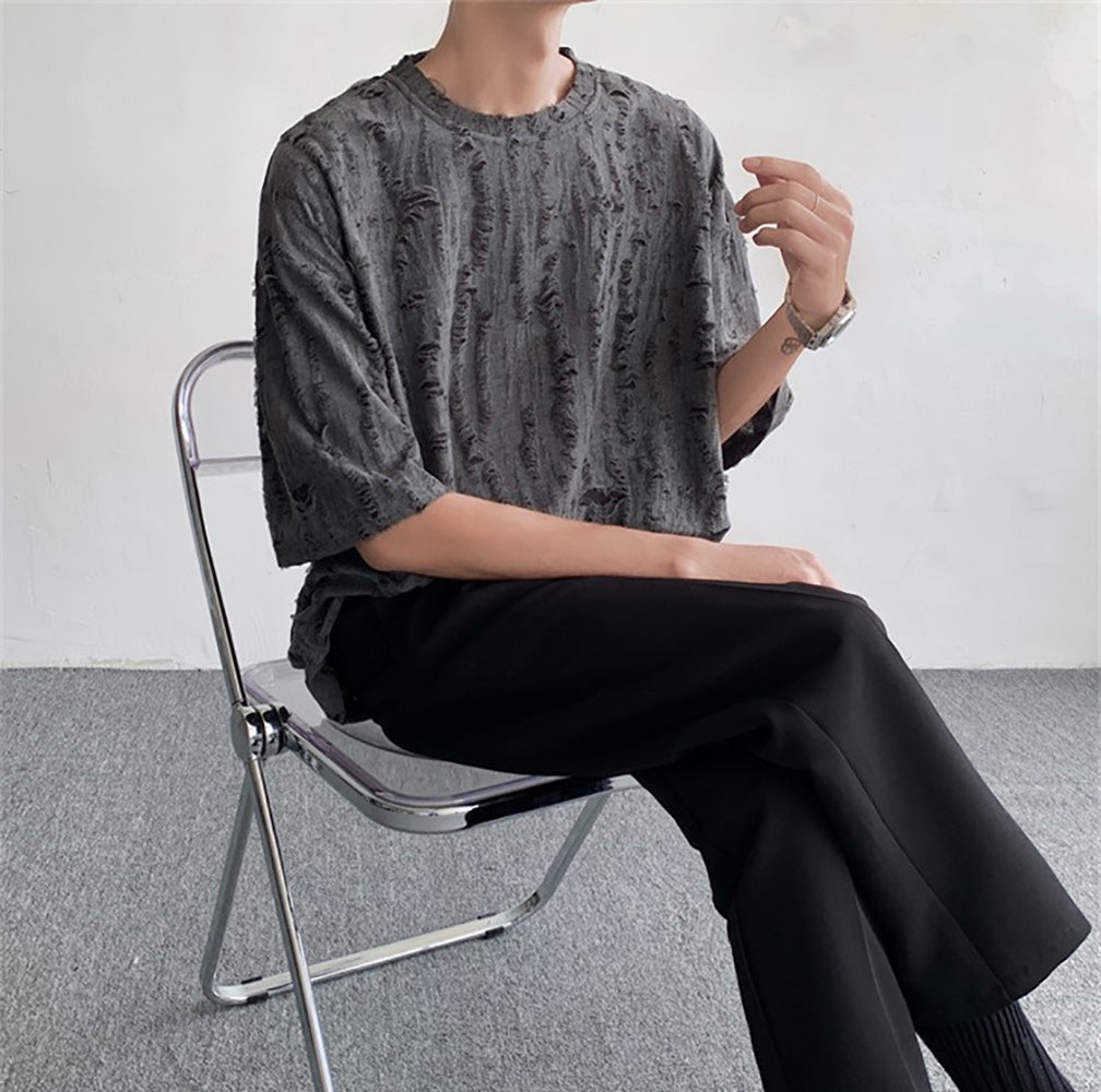 Men Self Design Oversized T-shirt