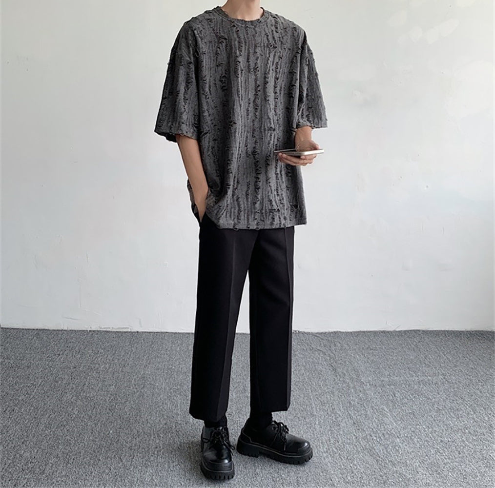 Men Self Design Oversized T-shirt