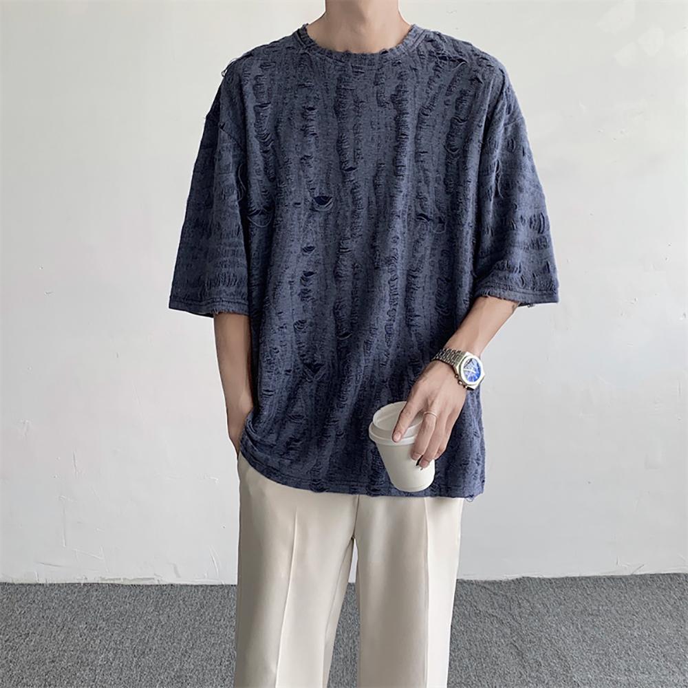 Men Self Design Round Neck T-shirt