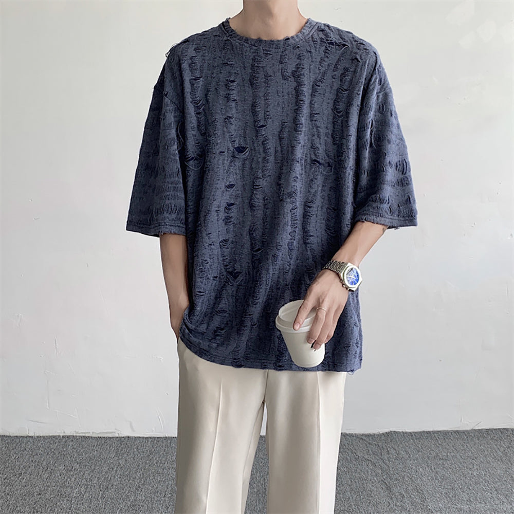 Men Self Design Round Neck T-shirt