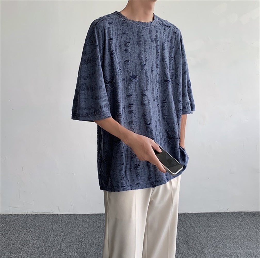 Men Self Design Round Neck T-shirt