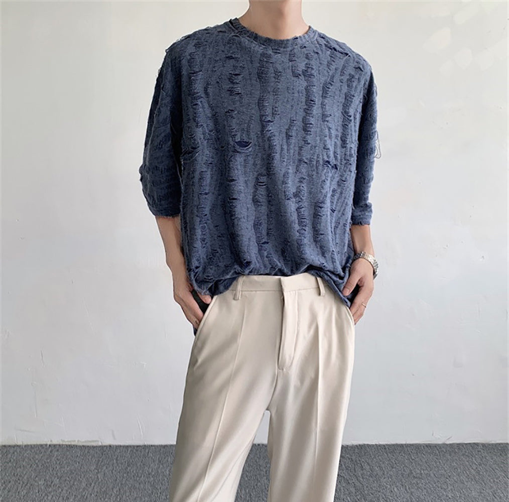 Men Self Design Round Neck T-shirt
