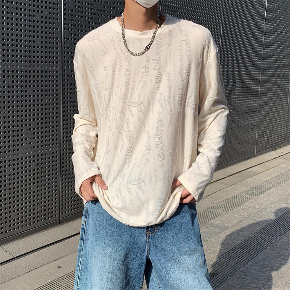 Men Self Design Round Neck T-shirt