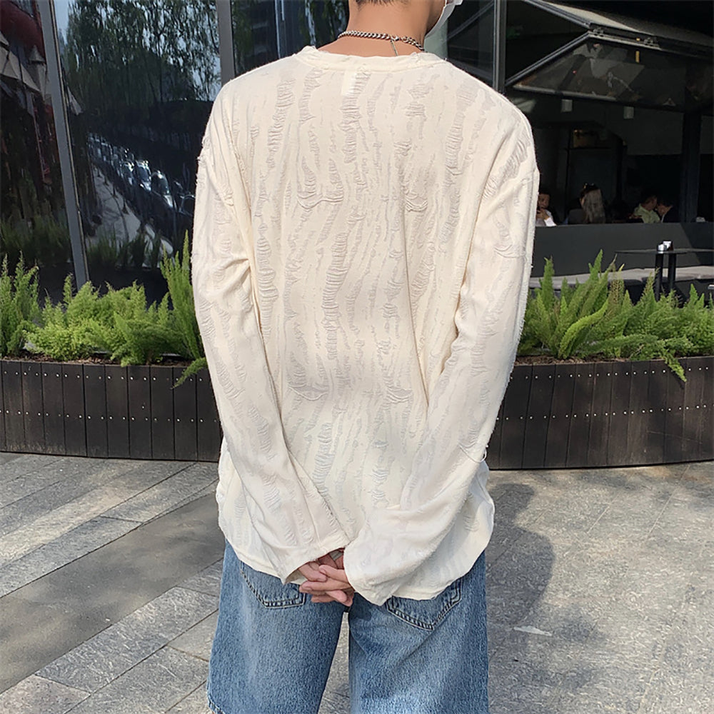 Men Self Design Round Neck T-shirt