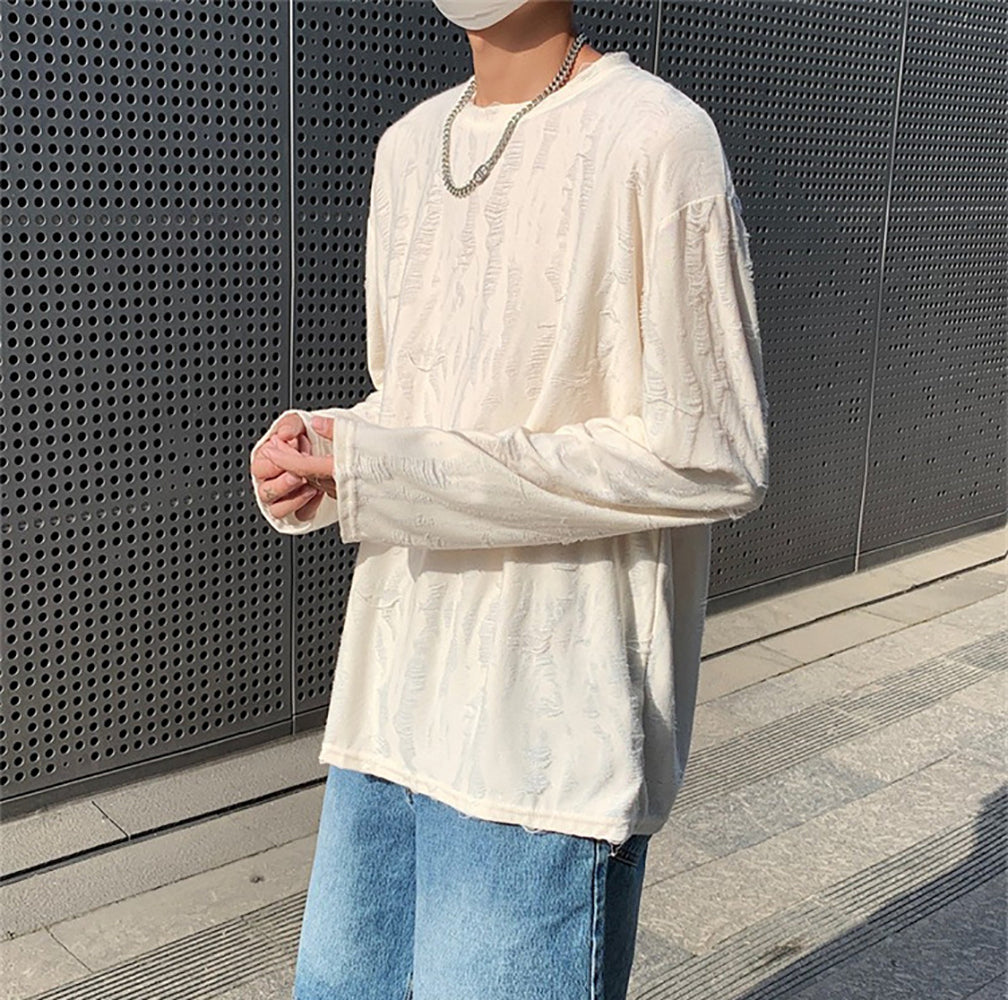 Men Self Design Round Neck T-shirt