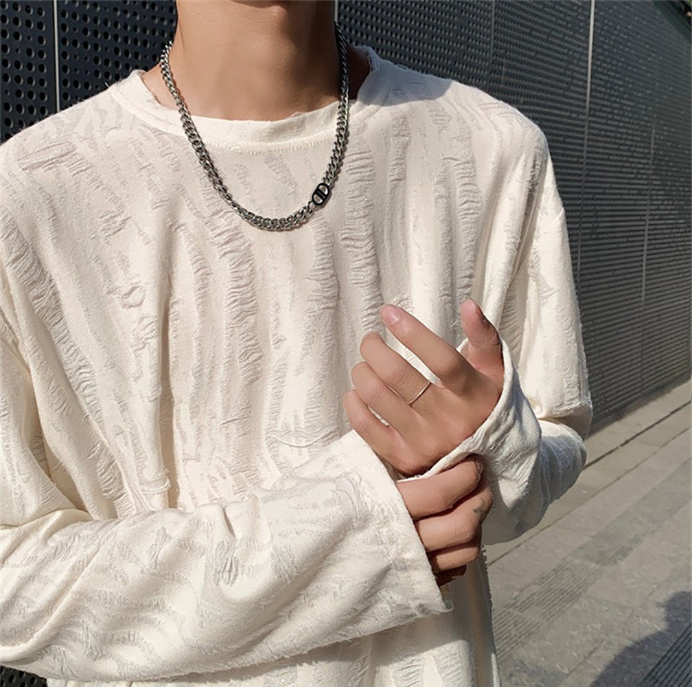 Men Self Design Round Neck T-shirt