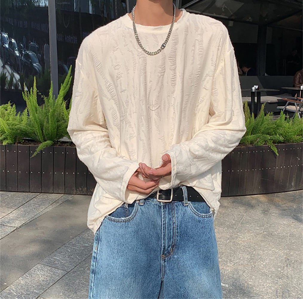 Men Self Design Round Neck T-shirt