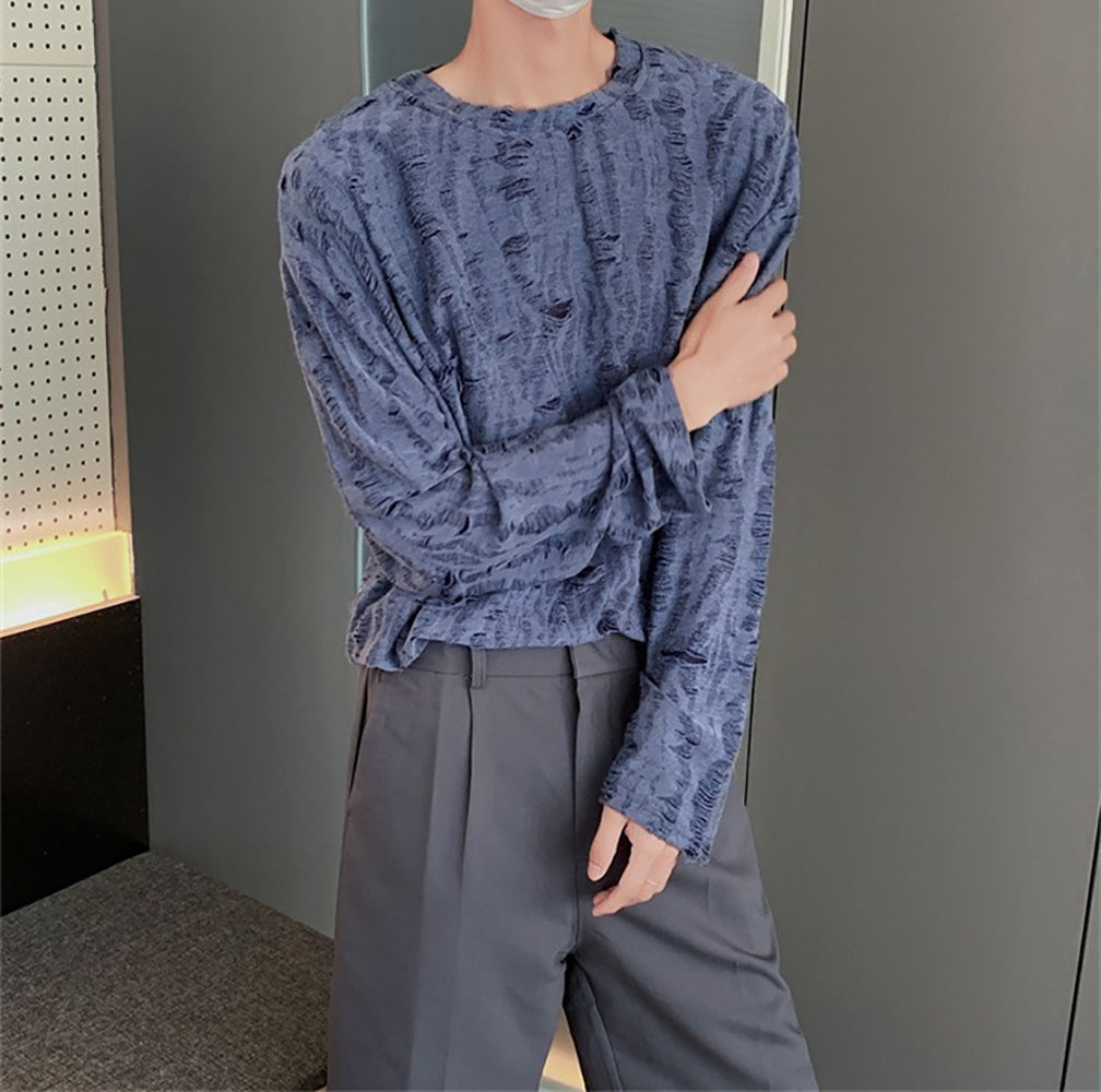 Men Self Design Round Neck T-shirt