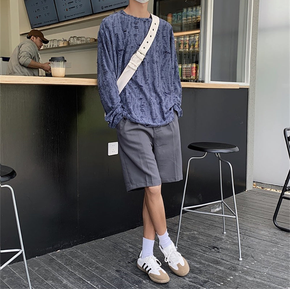 Men Self Design Round Neck T-shirt