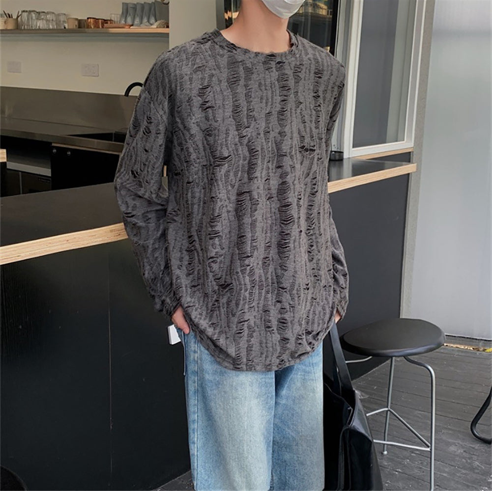 Men Self Design Round Neck T-shirt