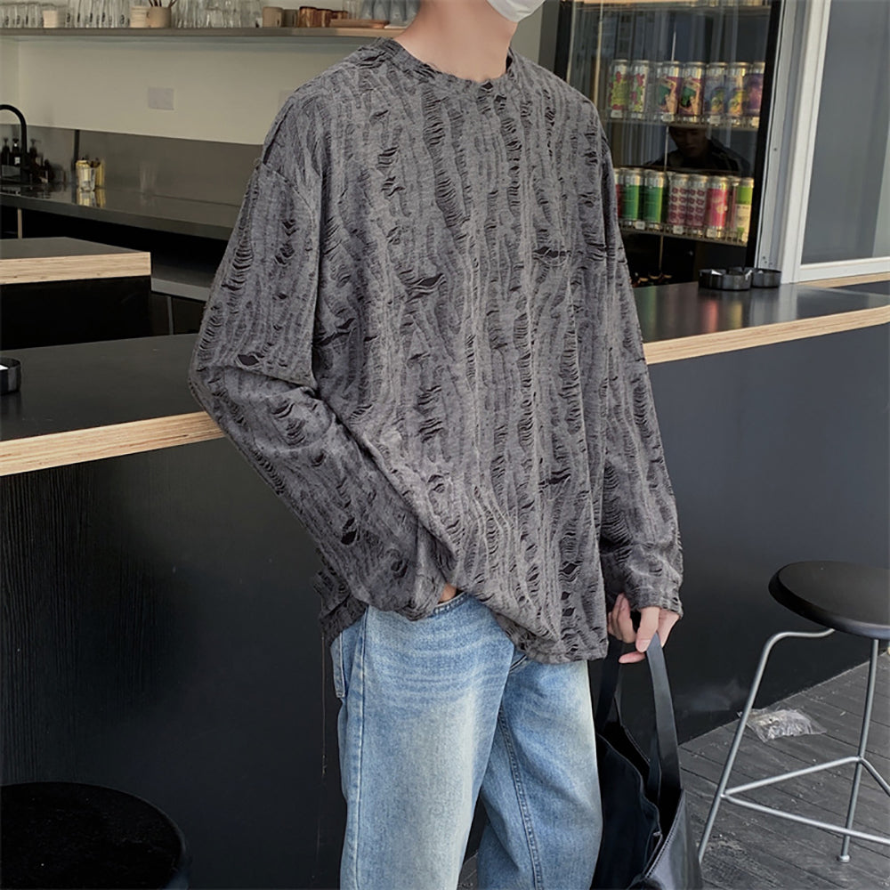 Men Self Design Round Neck T-shirt