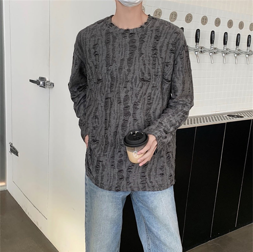 Men Self Design Round Neck T-shirt