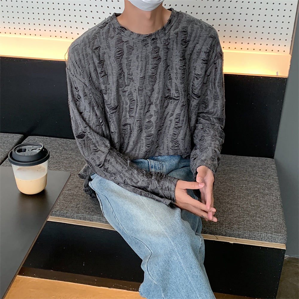 Men Self Design Round Neck T-shirt