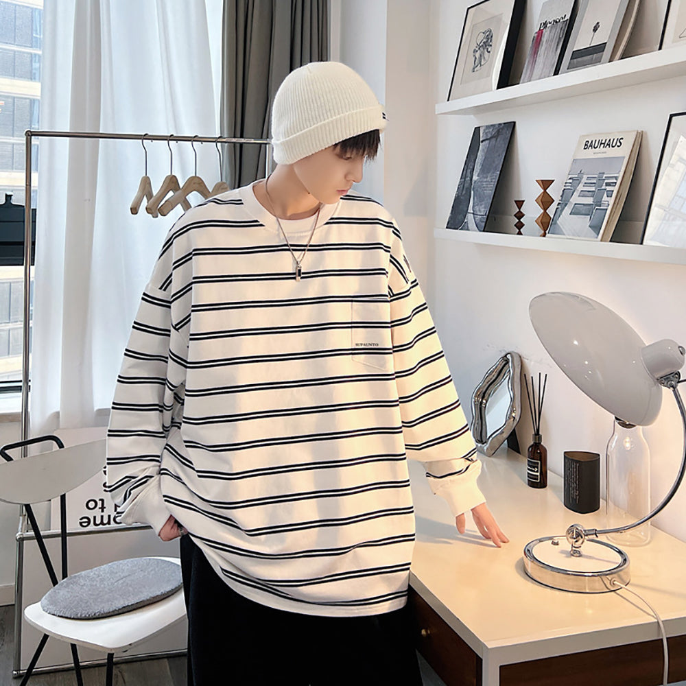 Men Striped Round Neck T-shirt
