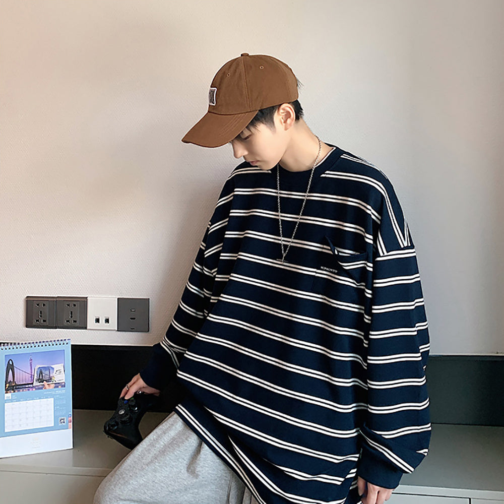 Men Striped Round Neck T-shirt