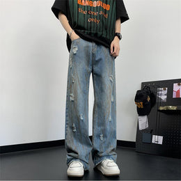 Men Wide Leg Light Fade Jeans