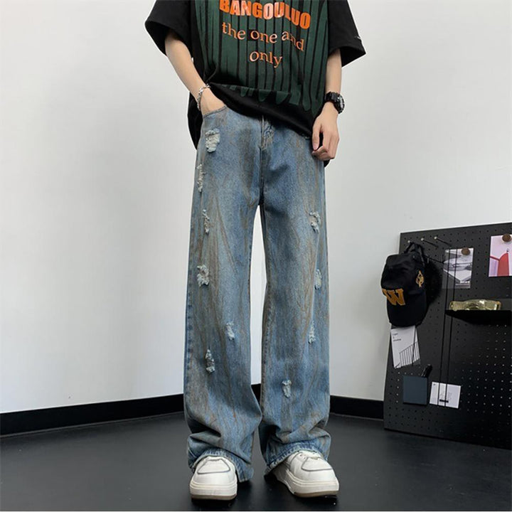 Men Wide Leg Light Fade Jeans