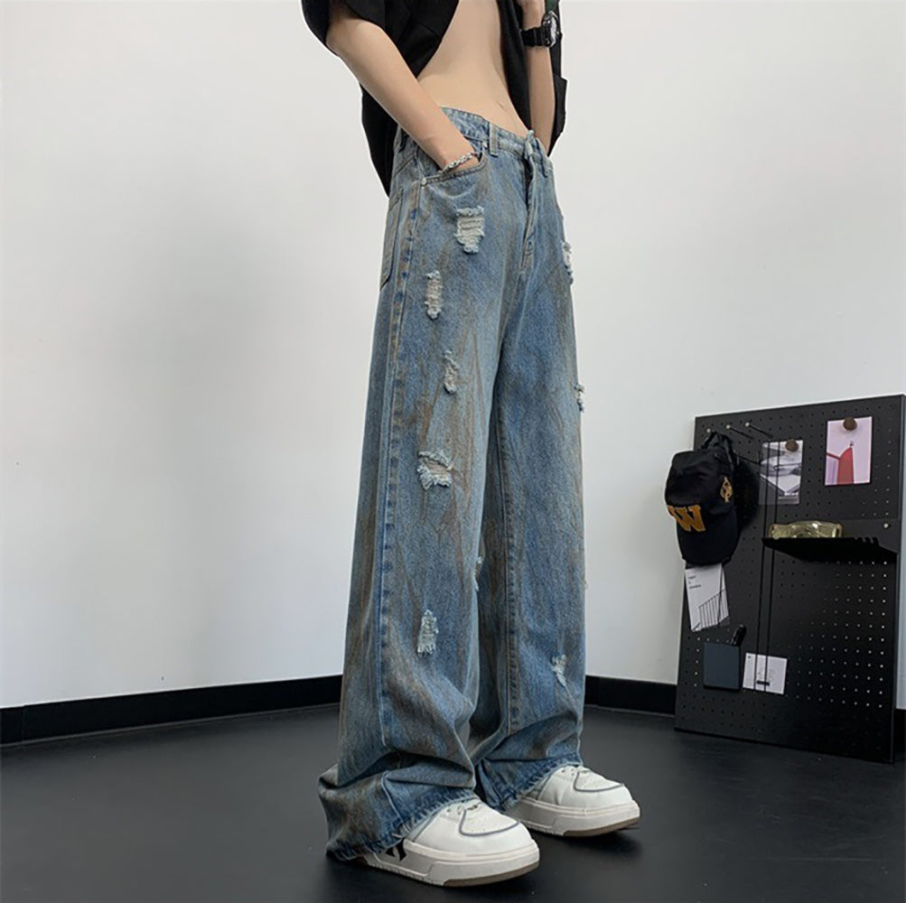 Men Wide Leg Light Fade Jeans