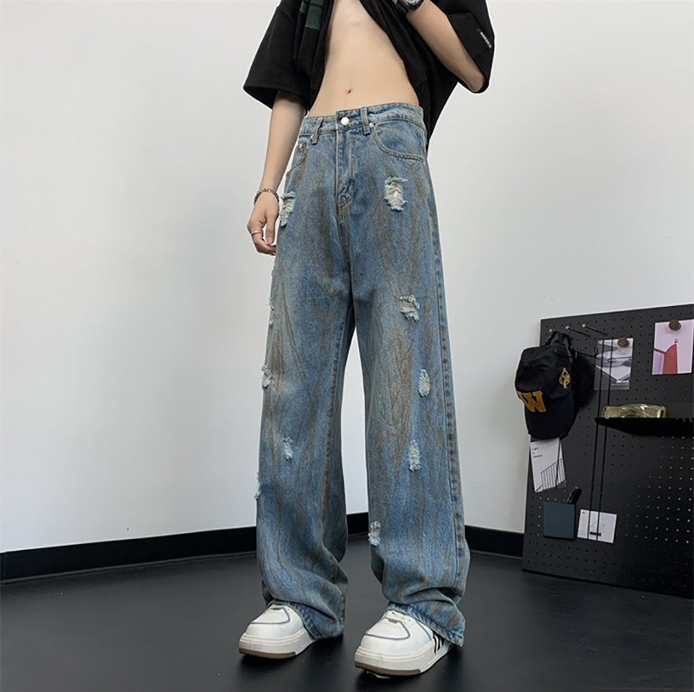 Men Wide Leg Light Fade Jeans